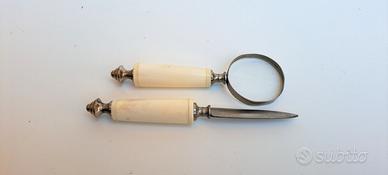 Set scrivania vintage: Lente d'ingrandimento e tag