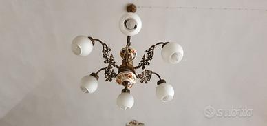 Antiquariato LAMPADARIO METALLO/CERAMICA DECORATA