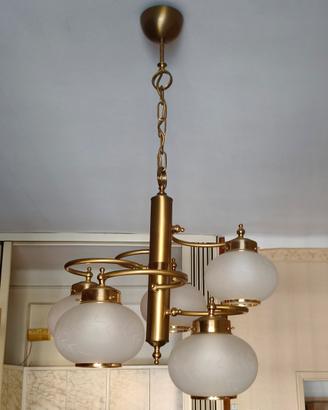 lampadario vintage oro e vetro