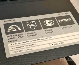 Acer Aspire es 15 immacolato 