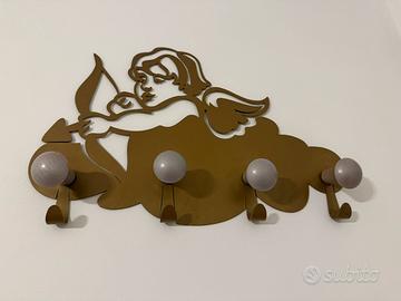 Appendiabiti da parete ottone e pomelli legno