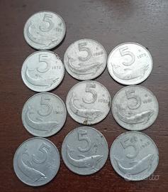 lire 5  "delfino" monete vintage