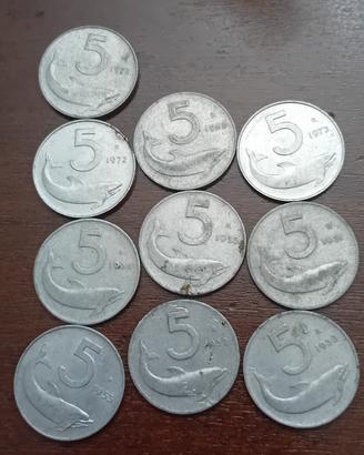 lire 5  "delfino" monete vintage