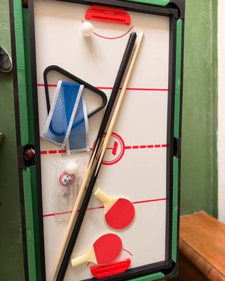 Calcetto 5 in 1 con biliardo, ping pong e hockey