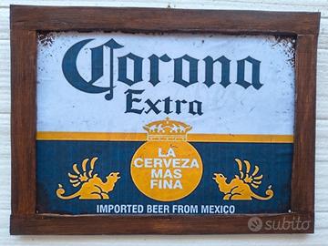 targa in legno birra corona  cornice noce nuovo