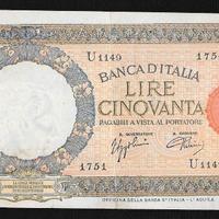 R.S.I. 50 LIRE 08.10.1943 CONTRASSEGNO B.I. RARA