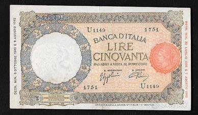 R.S.I. 50 LIRE 08.10.1943 CONTRASSEGNO B.I. RARA