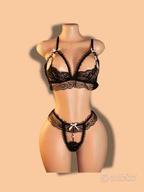 Set intimo donna in pizzo nero 2 pezzi Elegante