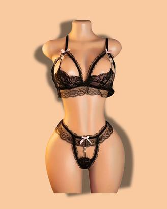 Set intimo donna in pizzo nero 2 pezzi Elegante