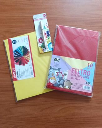 Kit cartoncino colorato, feltro colorato e penna