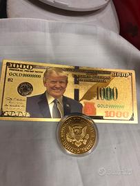 Banconota  1000  s  foglia oro + moneta Tramp