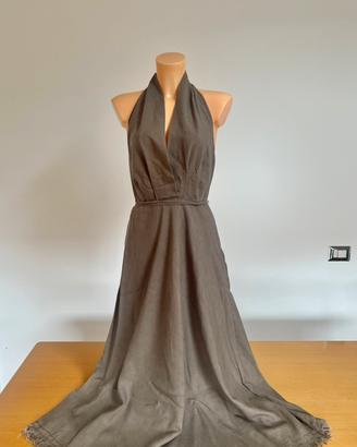 Zara - abito lungo misto lino color cachi