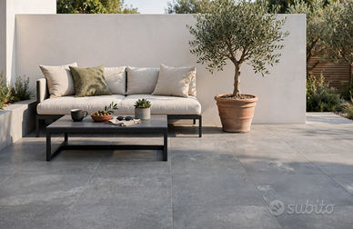 Pavimento gres effetto pietra grigio scuro 90x90cm