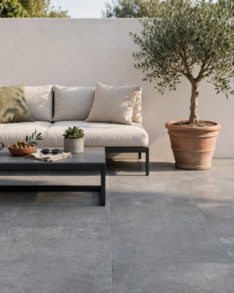 Pavimento gres effetto pietra grigio scuro 90x90cm