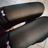 Autoreggenti nere con fiocco rosa