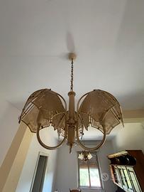 Lampadario vintage 3 luci con vetri fumé decorati