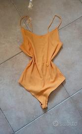 Body arancione costine - spalline sottili (xs)