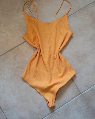Body arancione costine - spalline sottili (xs)