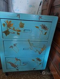 cassettiera decoupage in legno anni '50