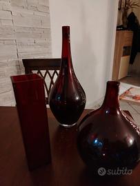 3 vasi vetro rosso scuro