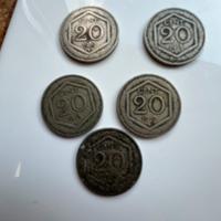 Monete n. 5 regno d'italia 20 c 1918-1919