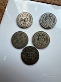 Monete n. 5 regno d'italia 20 c 1918-1919