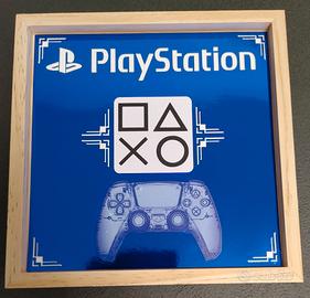Cornice legno logo/icone PlayStation Blu/Bianco