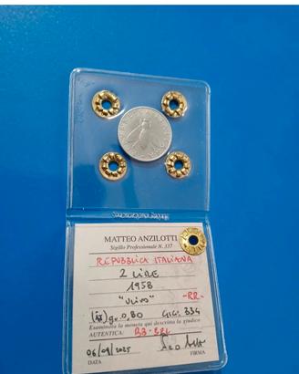 Moneta 2 Lire 1958 Repubblica Italiana Periziata 