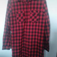 Camicia lunga in flanella a quadri rossi e neri 