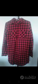 Camicia lunga in flanella a quadri rossi e neri 