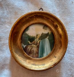 Miniatura d'epoca in cornice dorata in legno