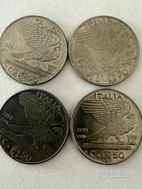 Quattro monete italiane da 50 centesimi 1939