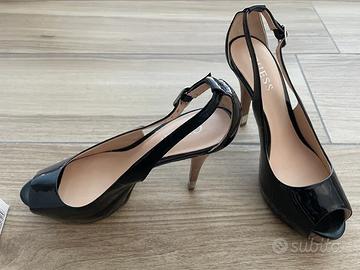Guess tacchi sandali open toe eleganti nero lucido