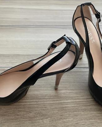 Guess tacchi sandali open toe eleganti nero lucido