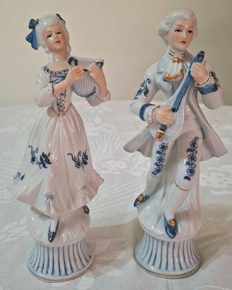 Coppia di Statue Vintage di Musicisti - Porcellana