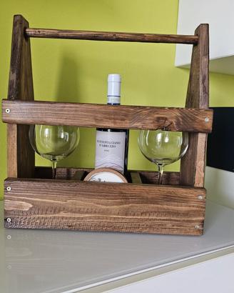 Set cassetta vino in legno prodotto artigianale.