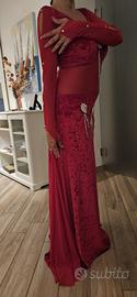 Abito rosso da sera lungo in velluto 