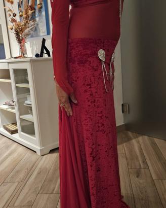 Abito rosso da sera lungo in velluto 