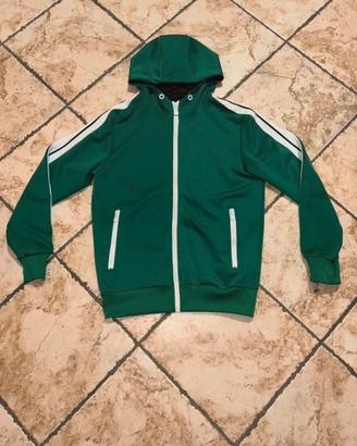 🟢Giacchetto felpato verde con cappuccio e zip