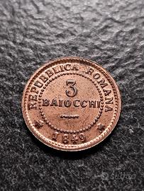Finta moneta 3 Baiocchi 1849 Repubblica Romana