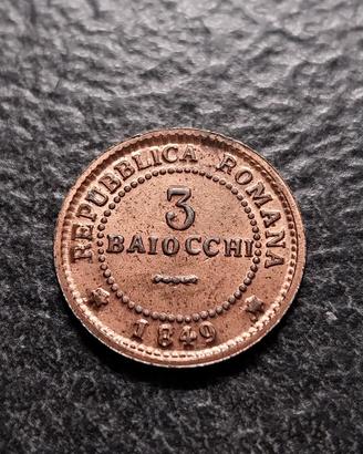 Finta moneta 3 Baiocchi 1849 Repubblica Romana