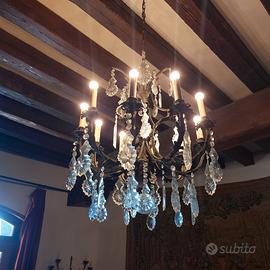 Lampadario artigianale  cristallo e ferro battuto