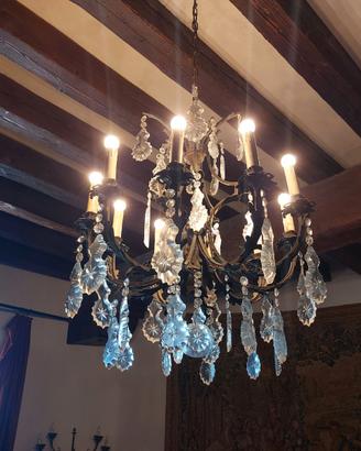 Lampadario artigianale  cristallo e ferro battuto