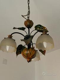 Lampadario vintage metallo verniciato con paralumi