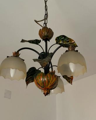 Lampadario vintage metallo verniciato con paralumi