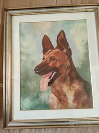 quadro con cornice tempera con cane lipo