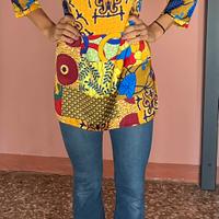 Blusa in seta Ancara del Ghana/foulard multicolore