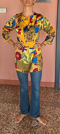 Blusa in seta Ancara del Ghana/foulard multicolore