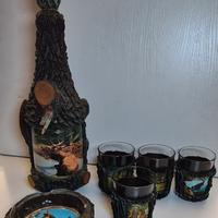 set bottiglia bicchieri e portacenere 