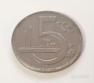 Moneta 1925 5 Corone Repubblica Cecoslovacca